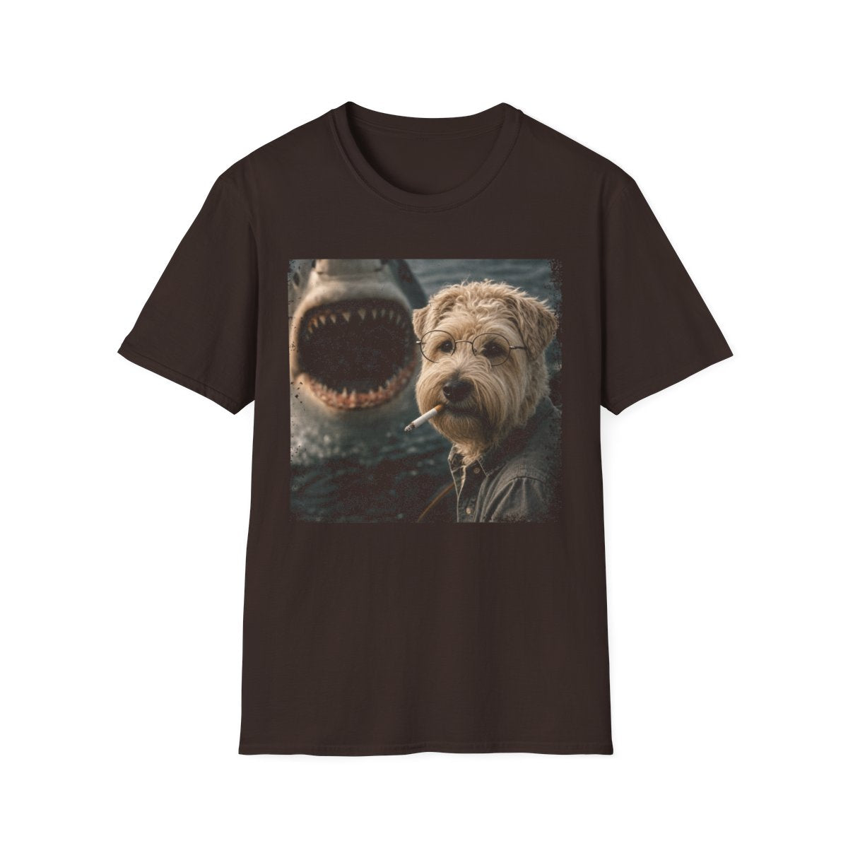 Soft Coated Wheaten Terrier and Shark Tee - Dark Chocolate