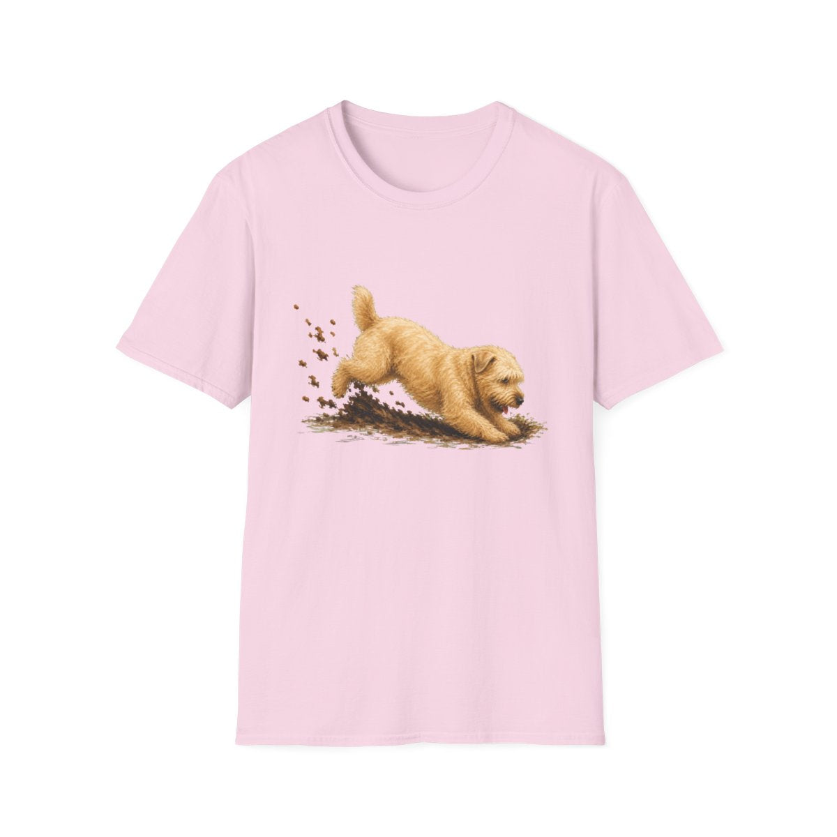 Soft Coated Wheaten Terrier Excavating Mode On Tee - Light Pink