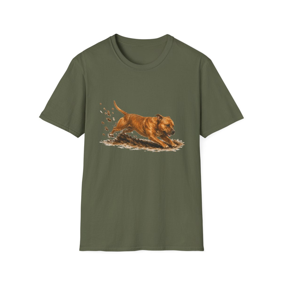 Staffordshire Bull Terrier Excavating Mode On Tee - Military Green
