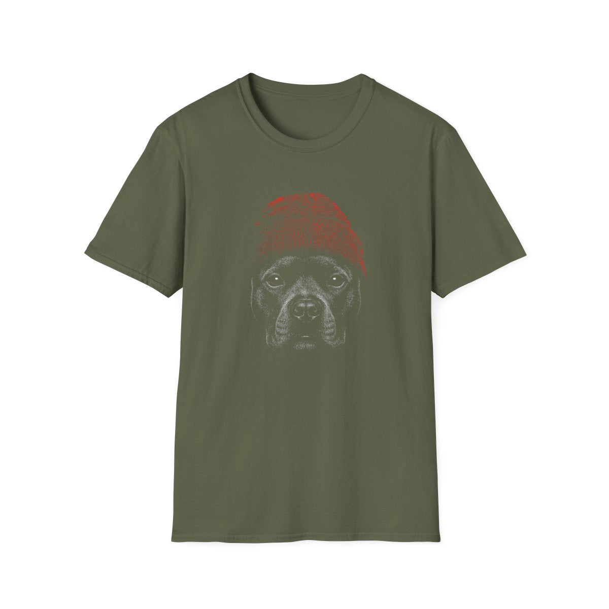 Staffordshire Bull Terrier In Beanie Tee - Military Green
