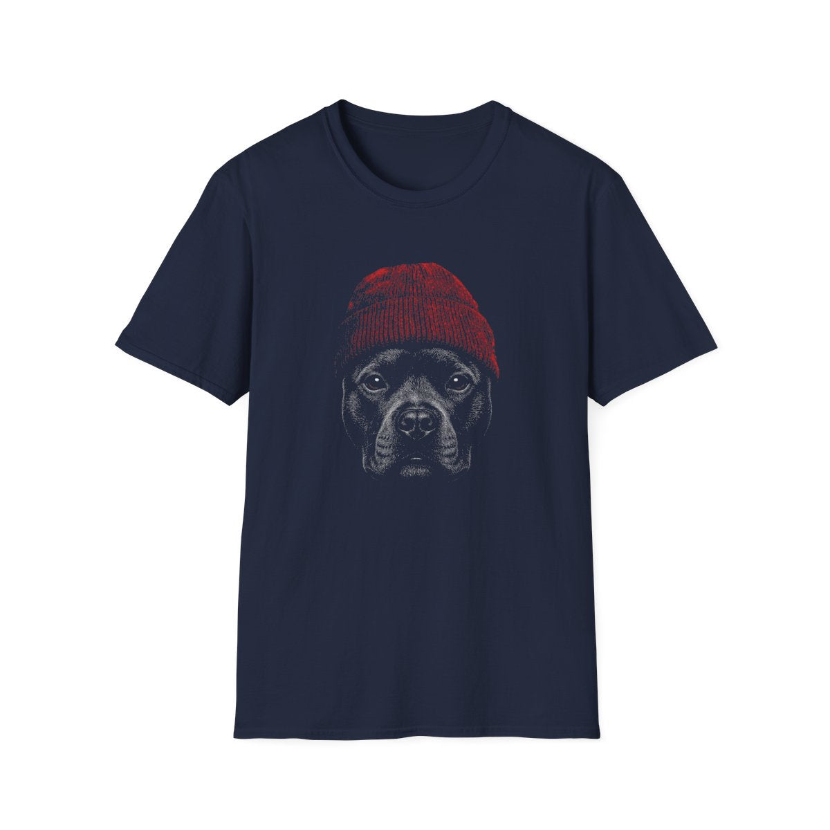 Staffordshire Bull Terrier In Beanie Tee - Navy