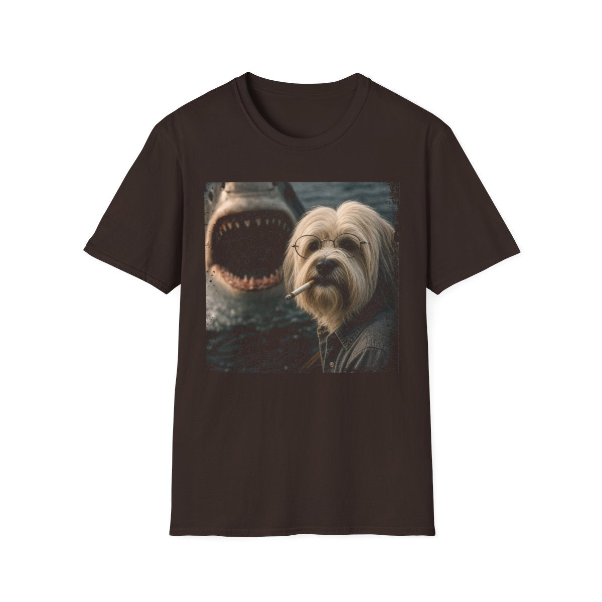 Tibetan Terrier and Shark Tee - Dark Chocolate