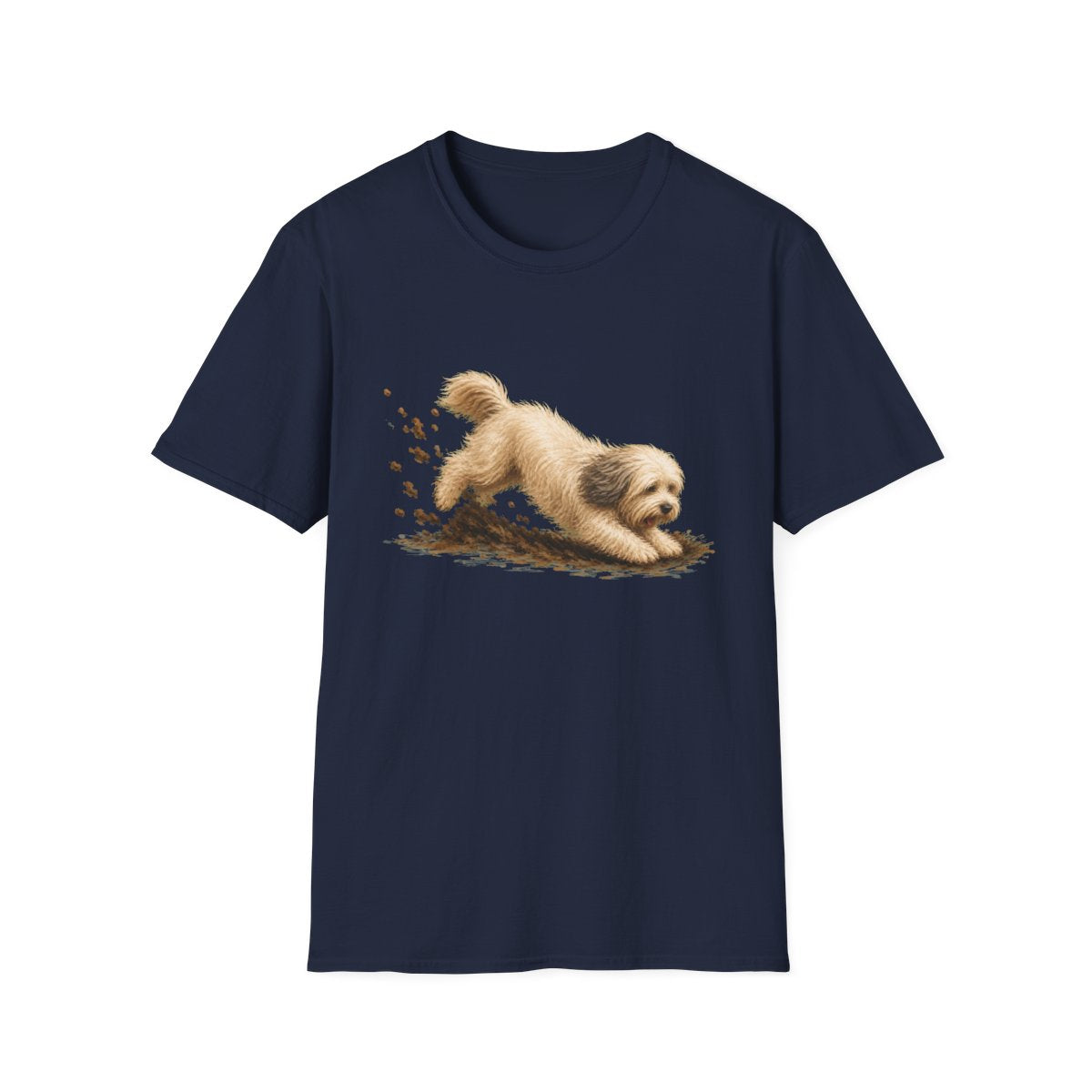 Tibetan Terrier Excavating Mode On Tee - Navy