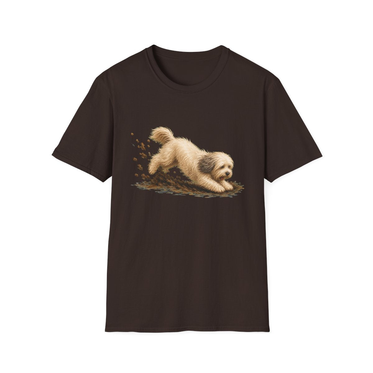 Tibetan Terrier Excavating Mode On Tee - Dark Chocolate