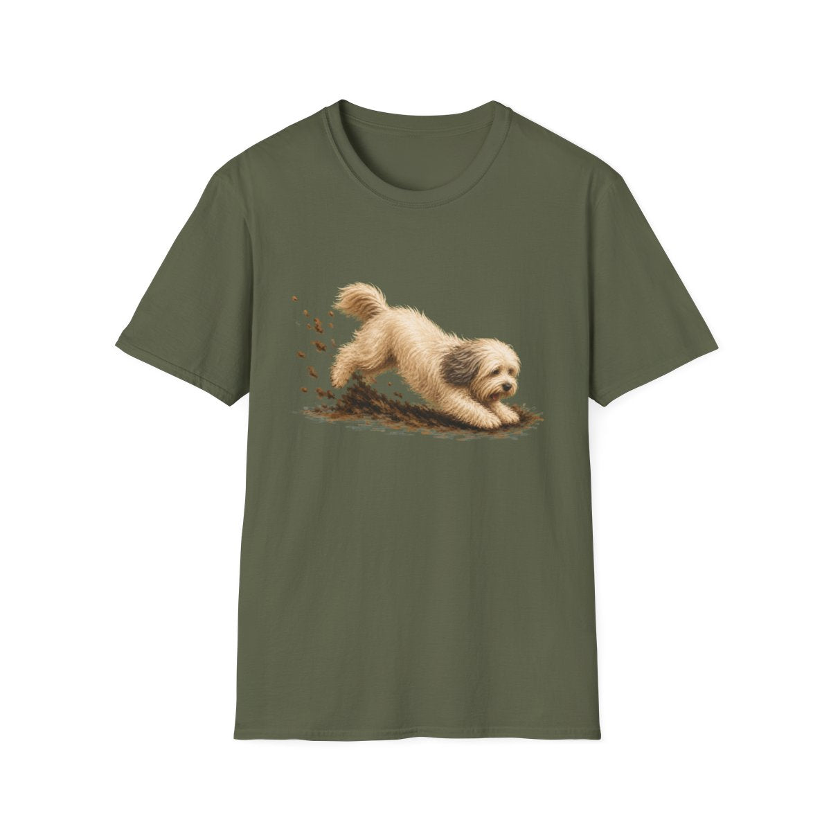 Tibetan Terrier Excavating Mode On Tee - Military Green