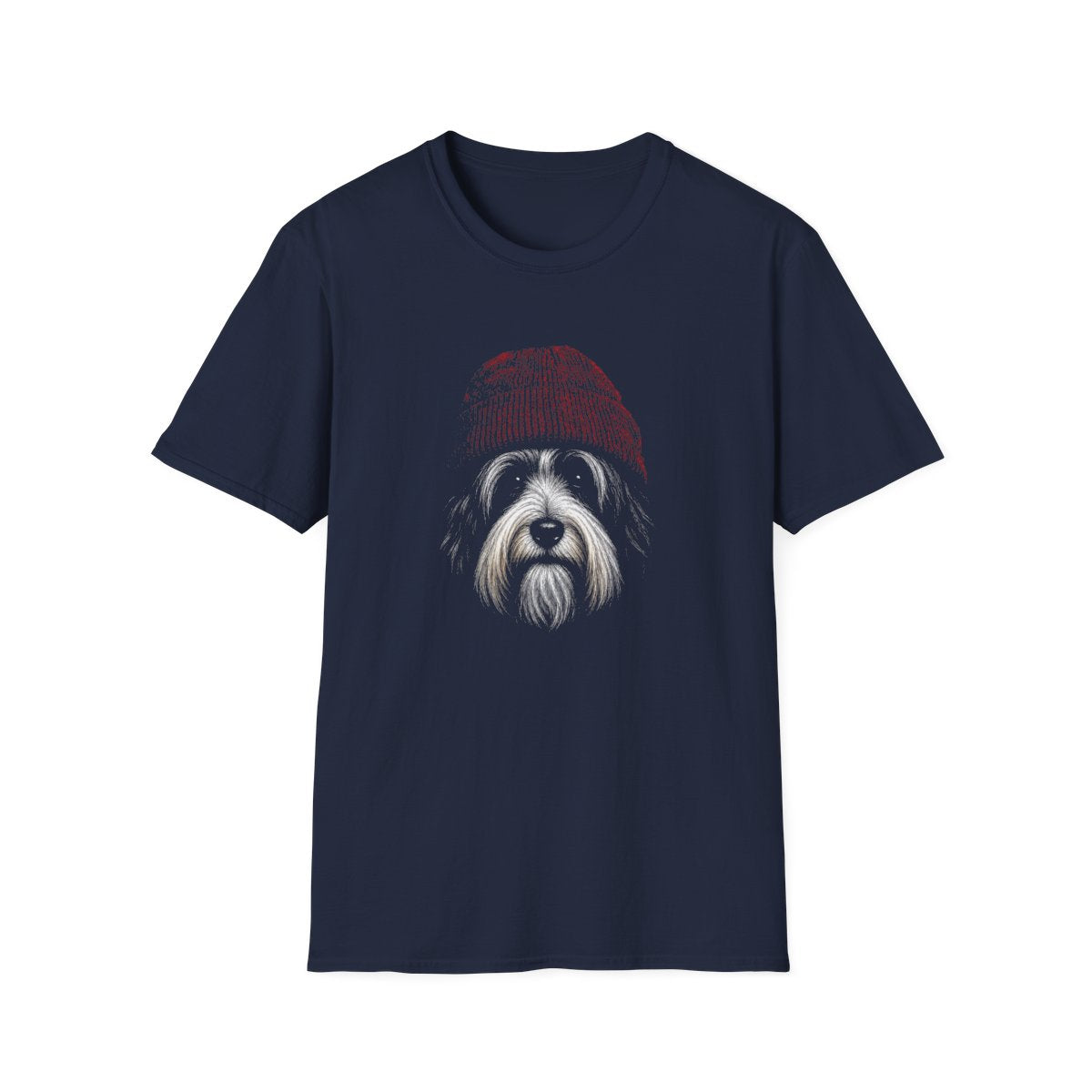 Tibetan Terrier In Beanie Tee - Navy