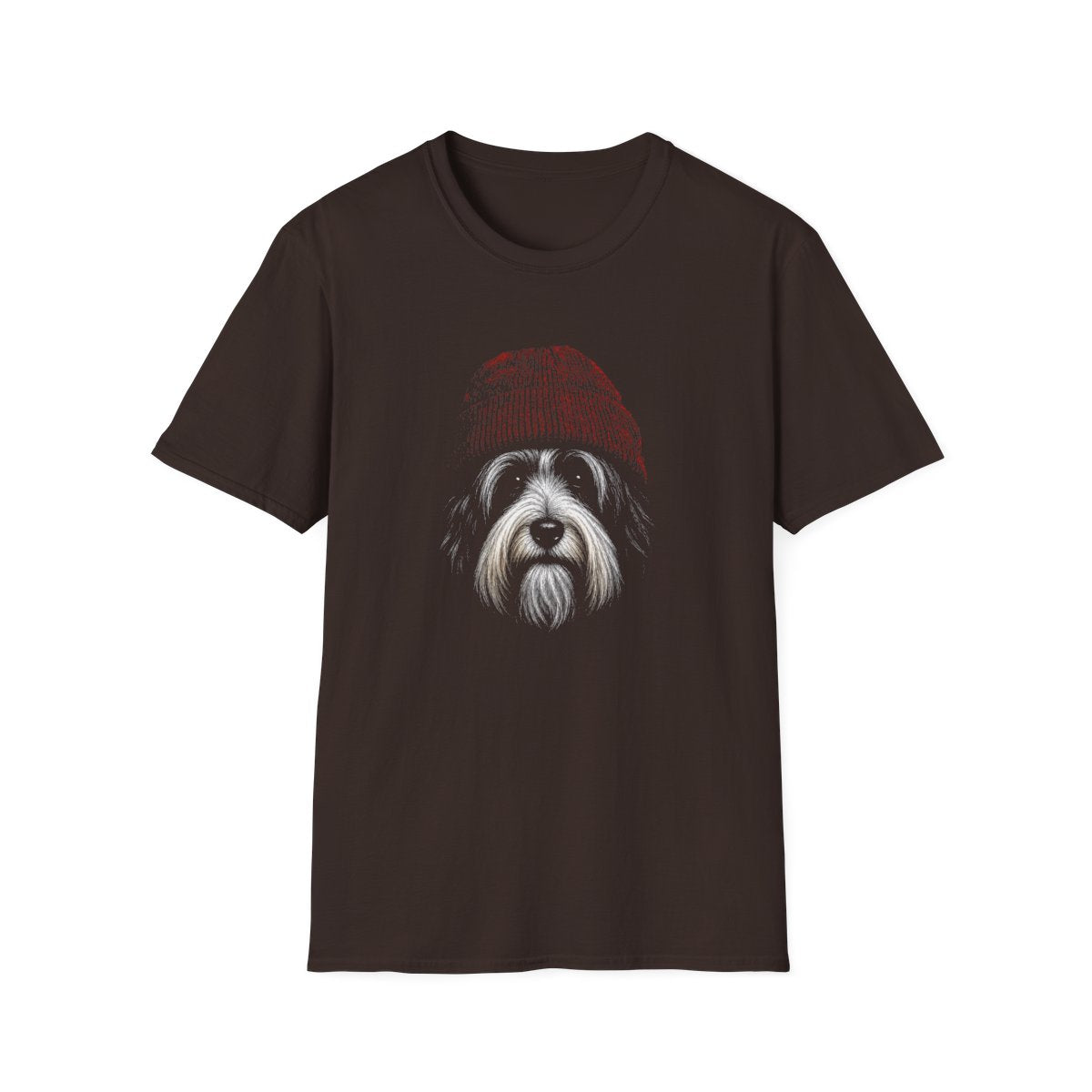 Tibetan Terrier In Beanie Tee - Dark Chocolate