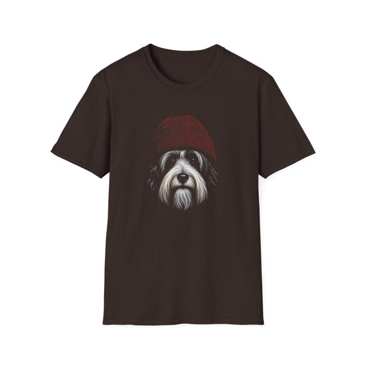 Tibetan Terrier In Beanie Tee - Dark Chocolate