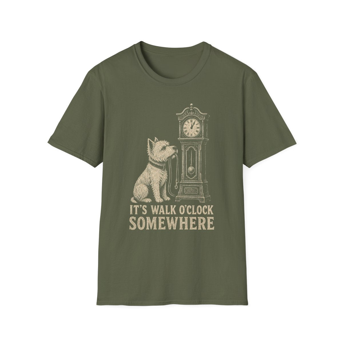 Walk O'Clock Westie Tee - Military Green