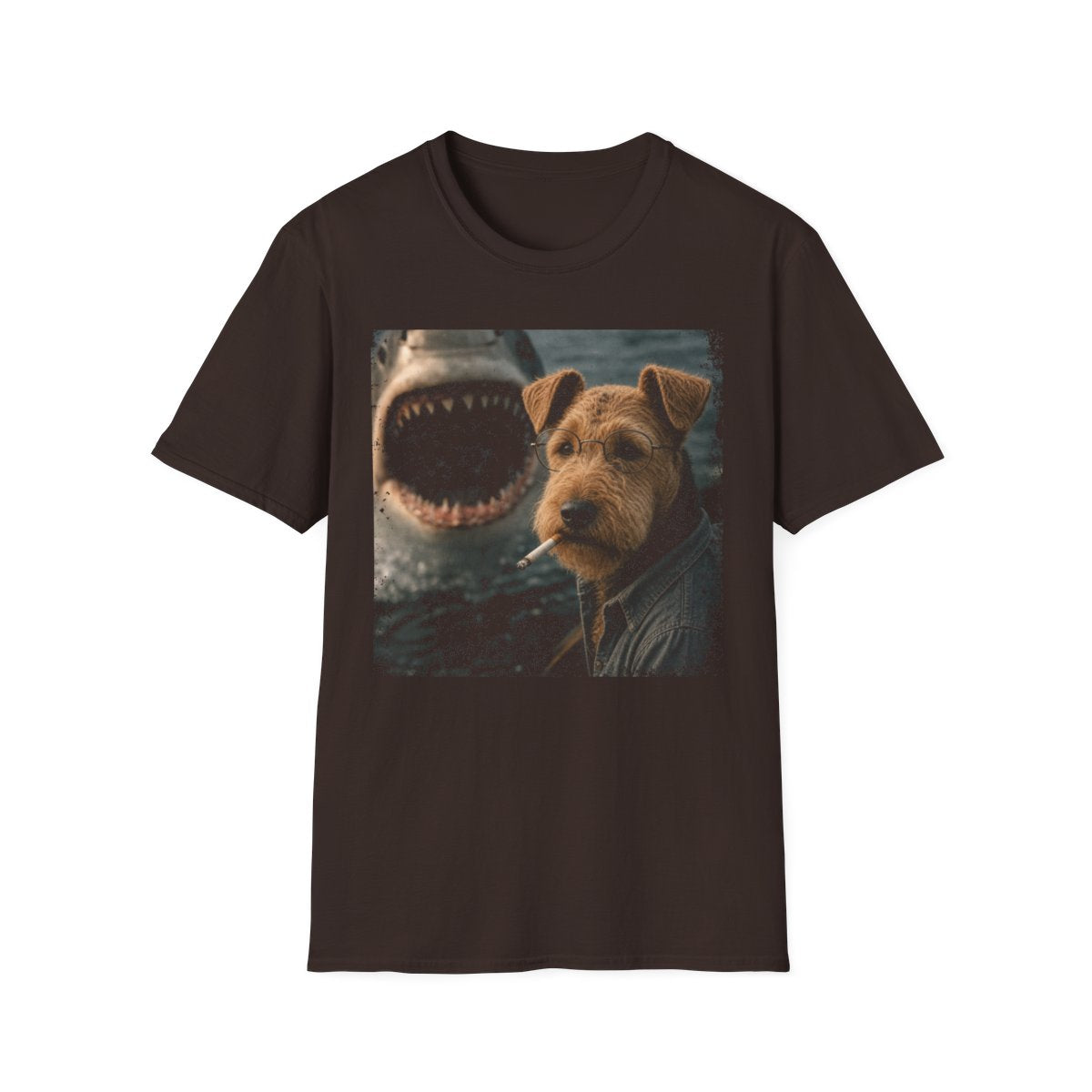 Welsh Terrier and Shark Tee - Dark Chocolate