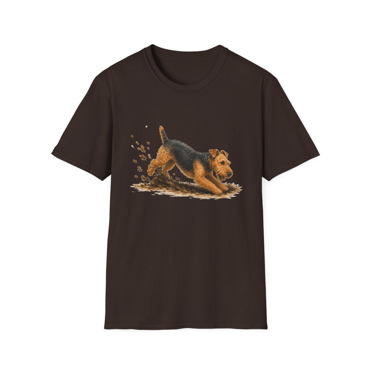 Welsh Terrier Excavating Mode On Tee - Dark Chocolate