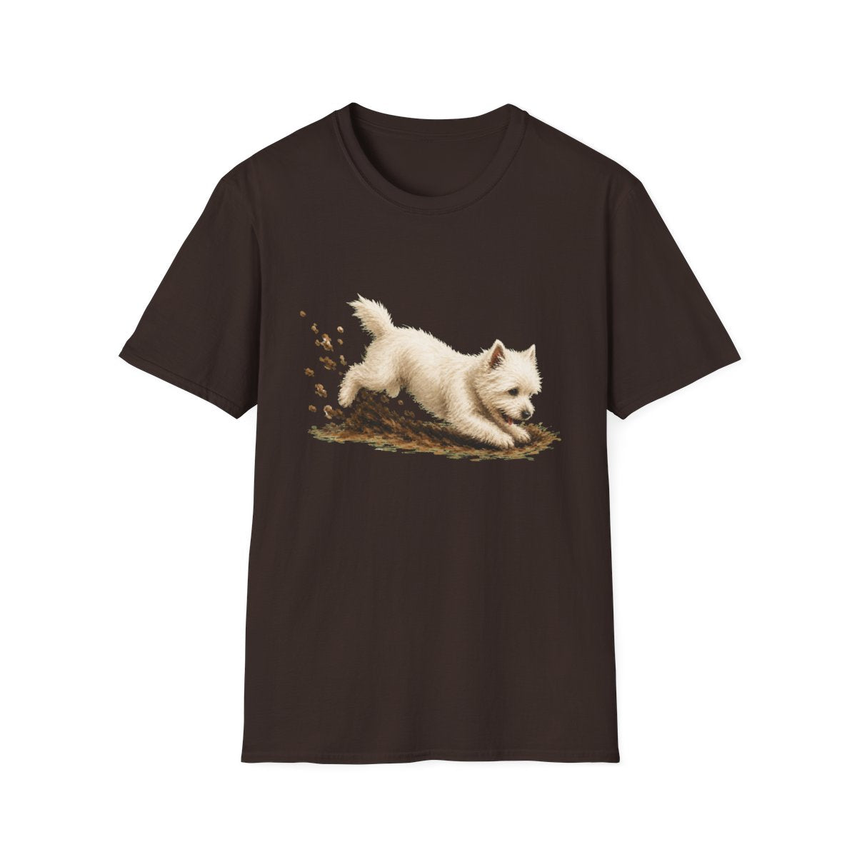 Westie Excavating Mode On Tee - Dark Chocolate