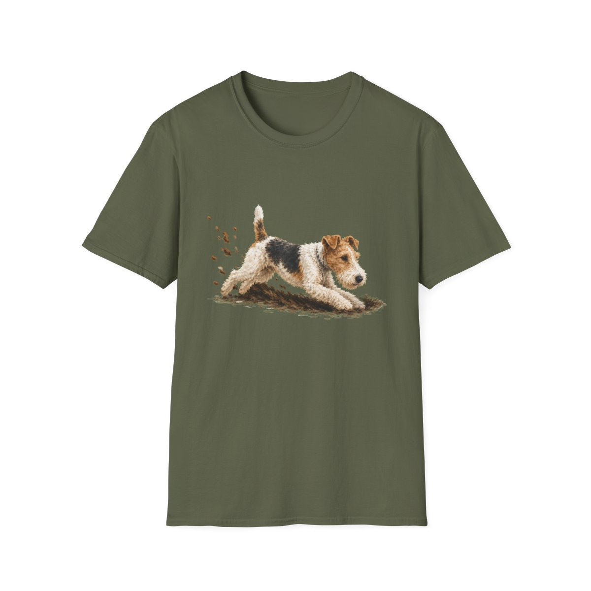 Wire Fox Terrier Excavating Mode On Tee - Military Green