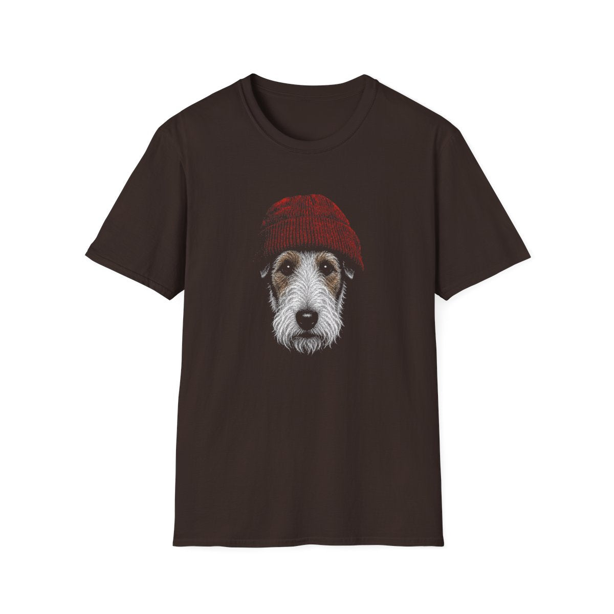 Wire Fox Terrier In Beanie Tee - Dark Chocolate