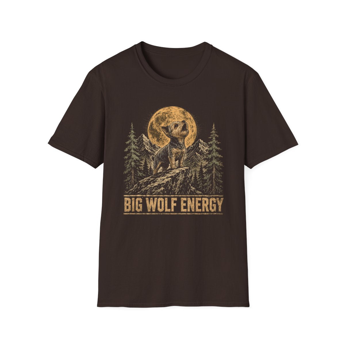 Yorkie Big Wolf Energy Tee - Dark Chocolate