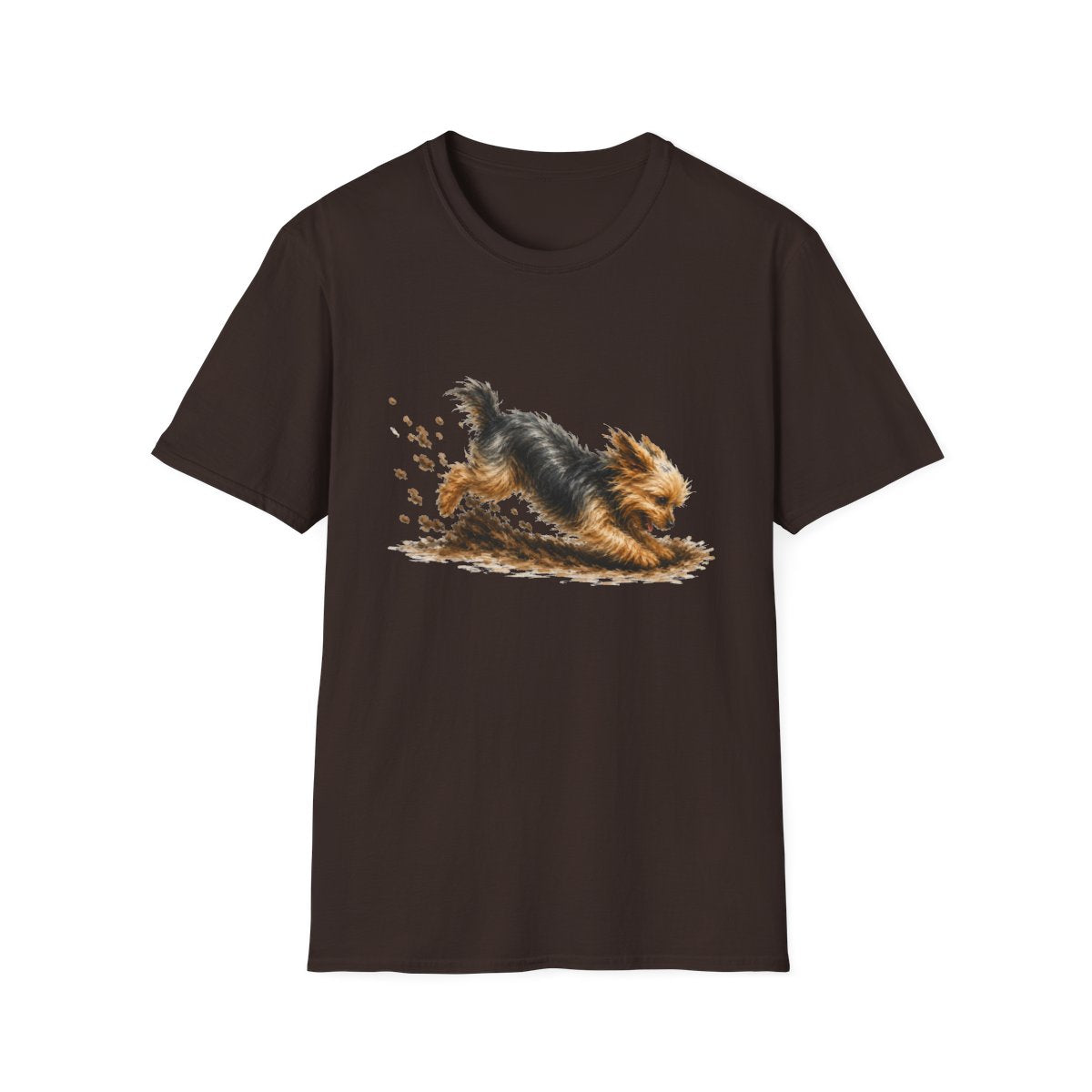 Yorkie Excavating Mode On Tee - Dark Chocolate