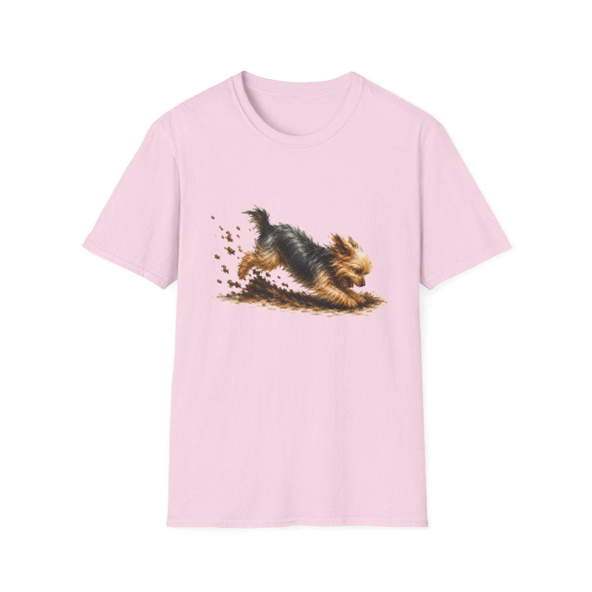 Yorkie Excavating Mode On Tee - Light Pink