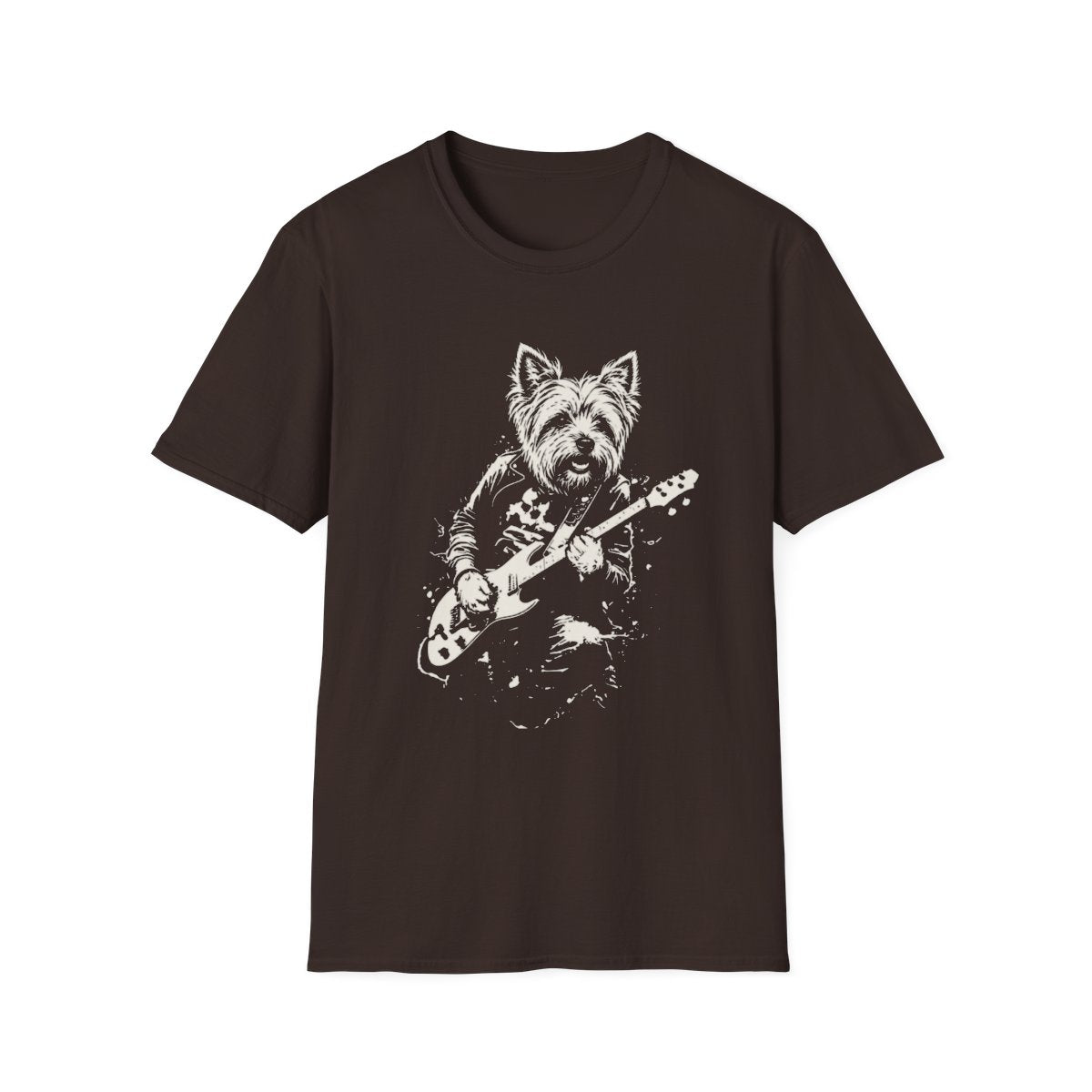 Yorkshire Terrier Rocking Guitar Tee - Dark Chocolate
